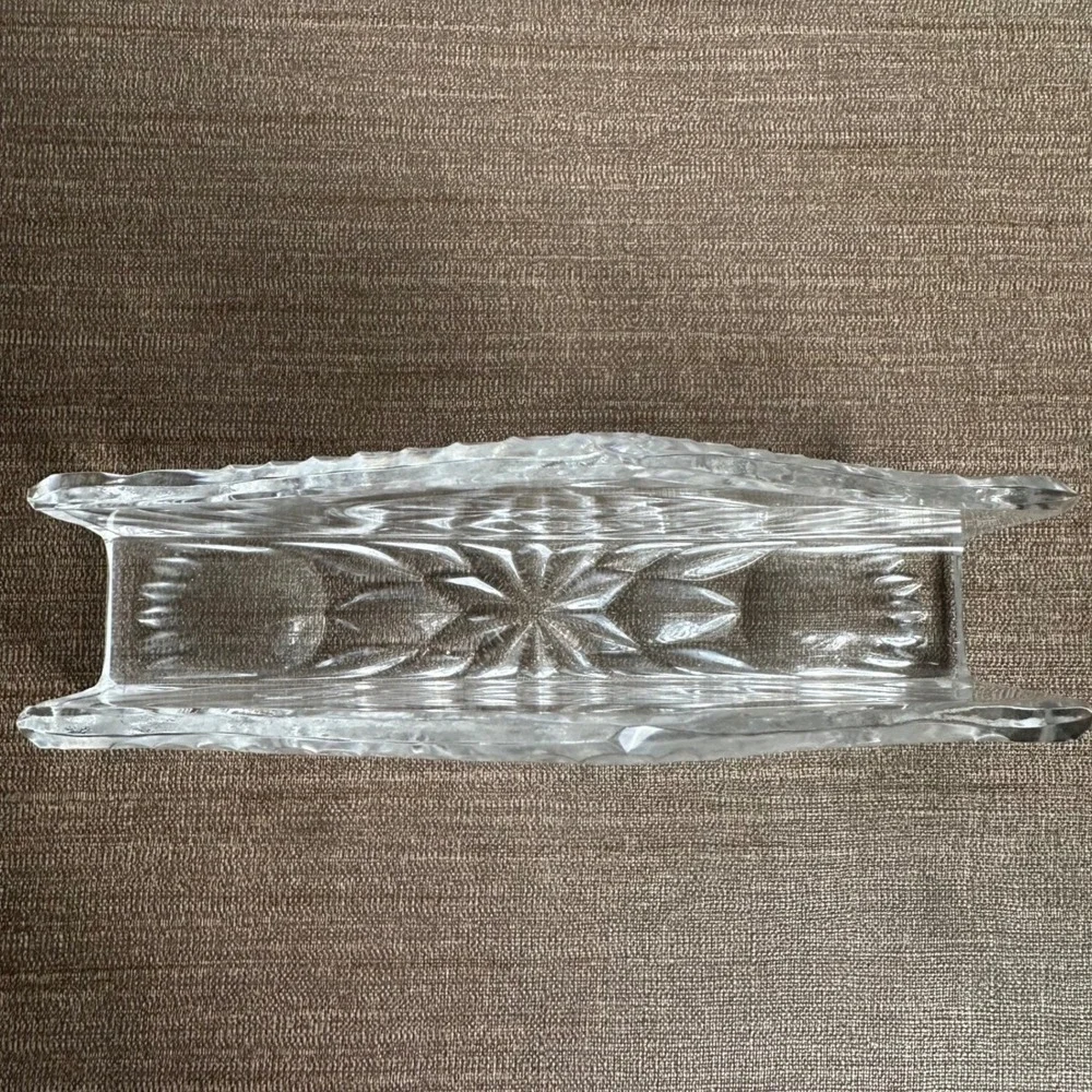 Crystal Glass Napkin/Letter Holder Cut Glass Starburst Design‎ Clear Heavy Duty